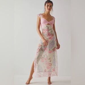 New Free People Gia Silky Maxi Dress $250 SIZE 8 Blue Bustier Slip Gown